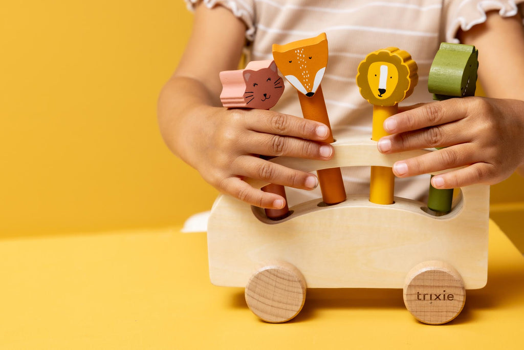 Wooden pop-up animal bus