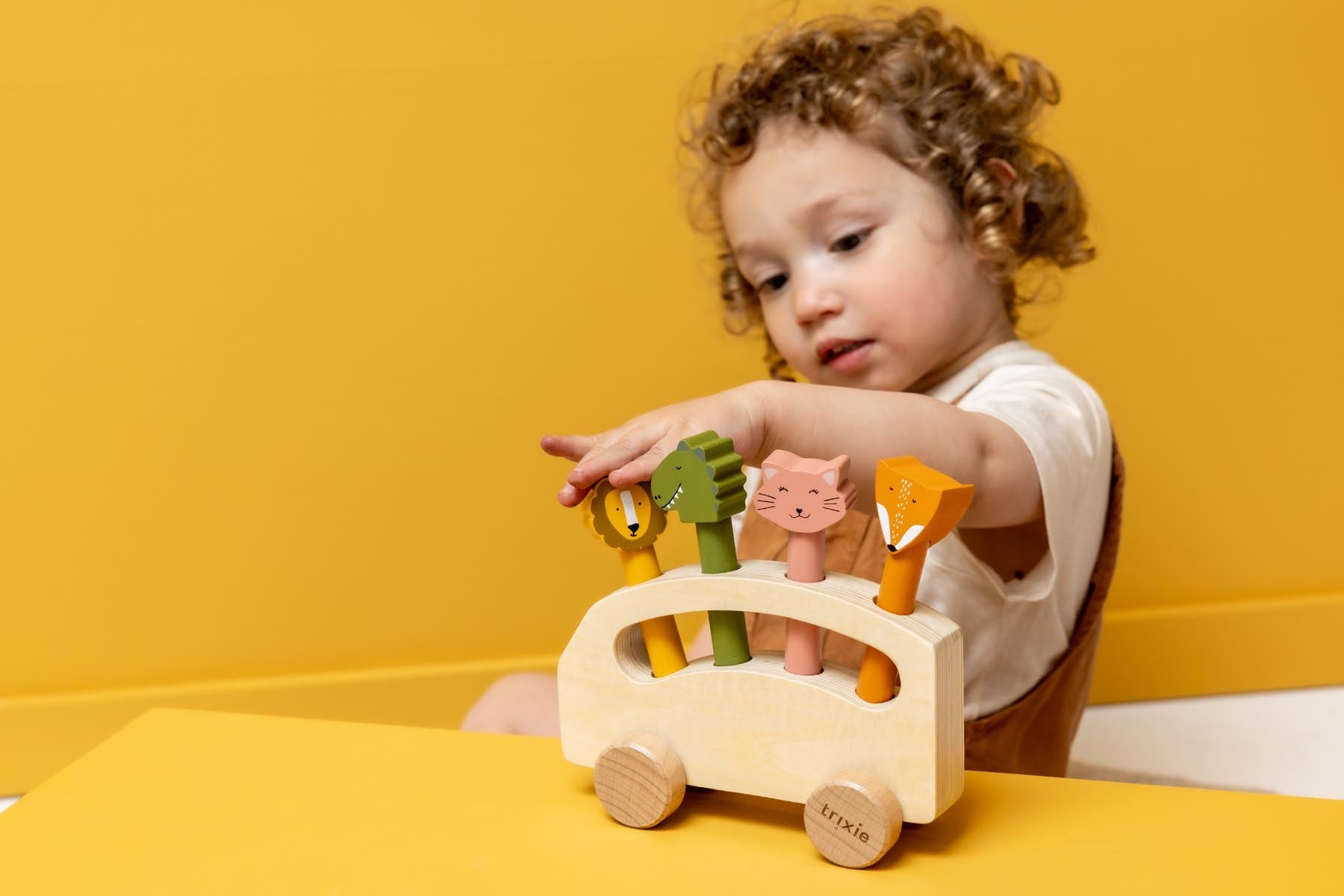 Wooden pop-up animal bus