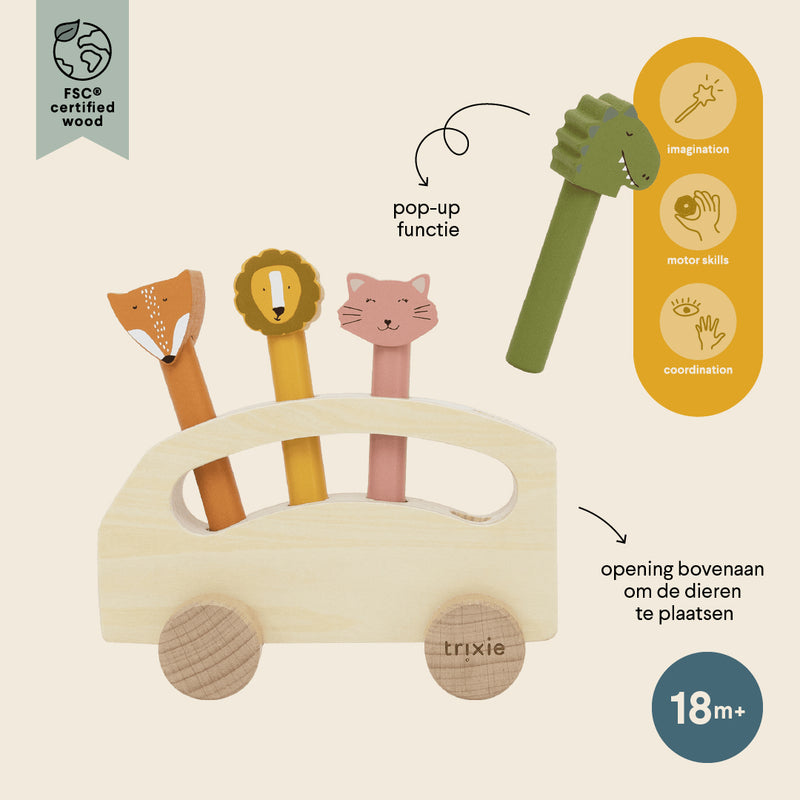 Wooden pop-up animal bus