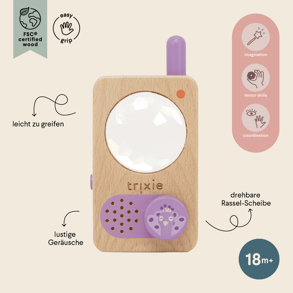 Houten walkie talkie - Mrs. Peacock