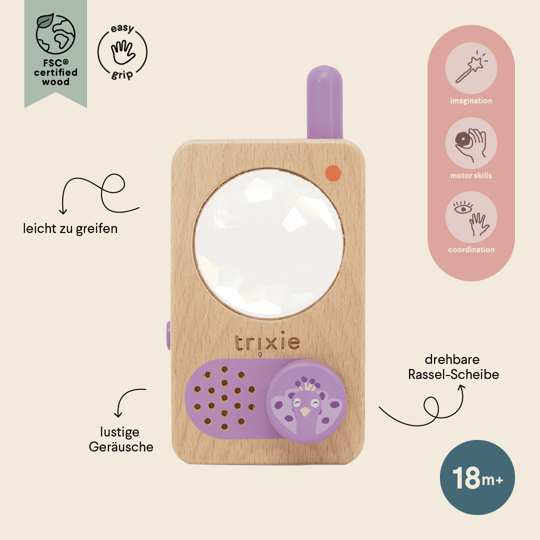 Houten walkie talkie - Mrs. Peacock