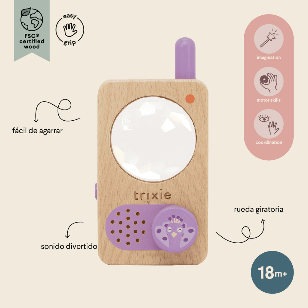 Houten walkie talkie - Mrs. Peacock