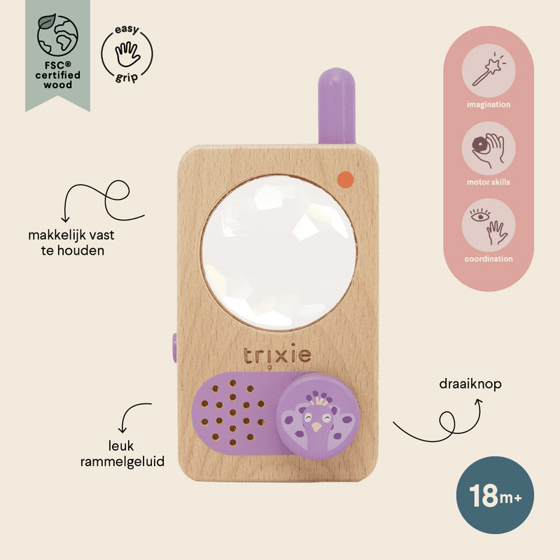 Houten walkie talkie - Mrs. Peacock