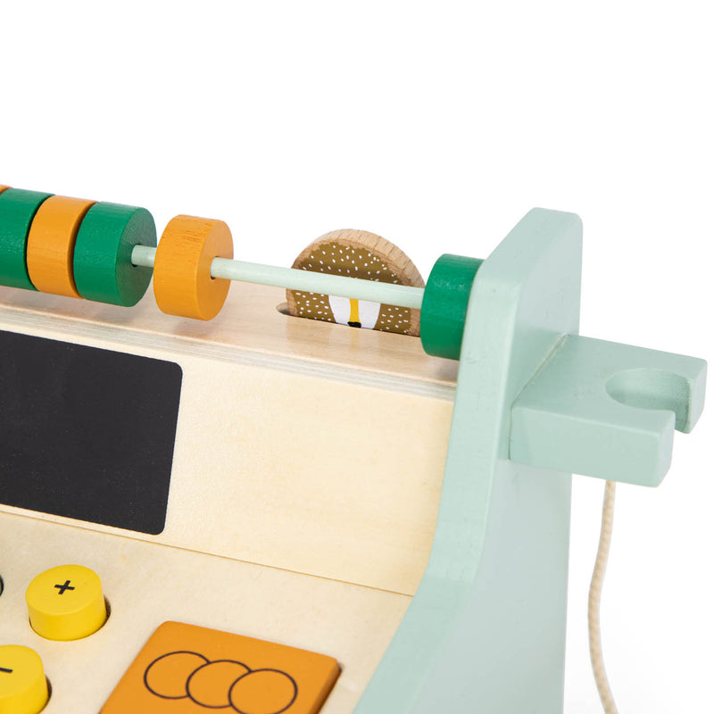 Wooden cash register with accessories