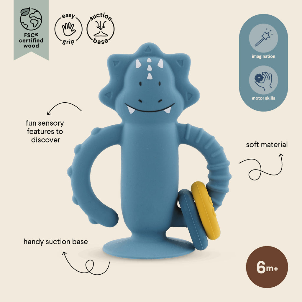 Siliconen sensorisch speelgoed met zuignap - Mr. Triceratops